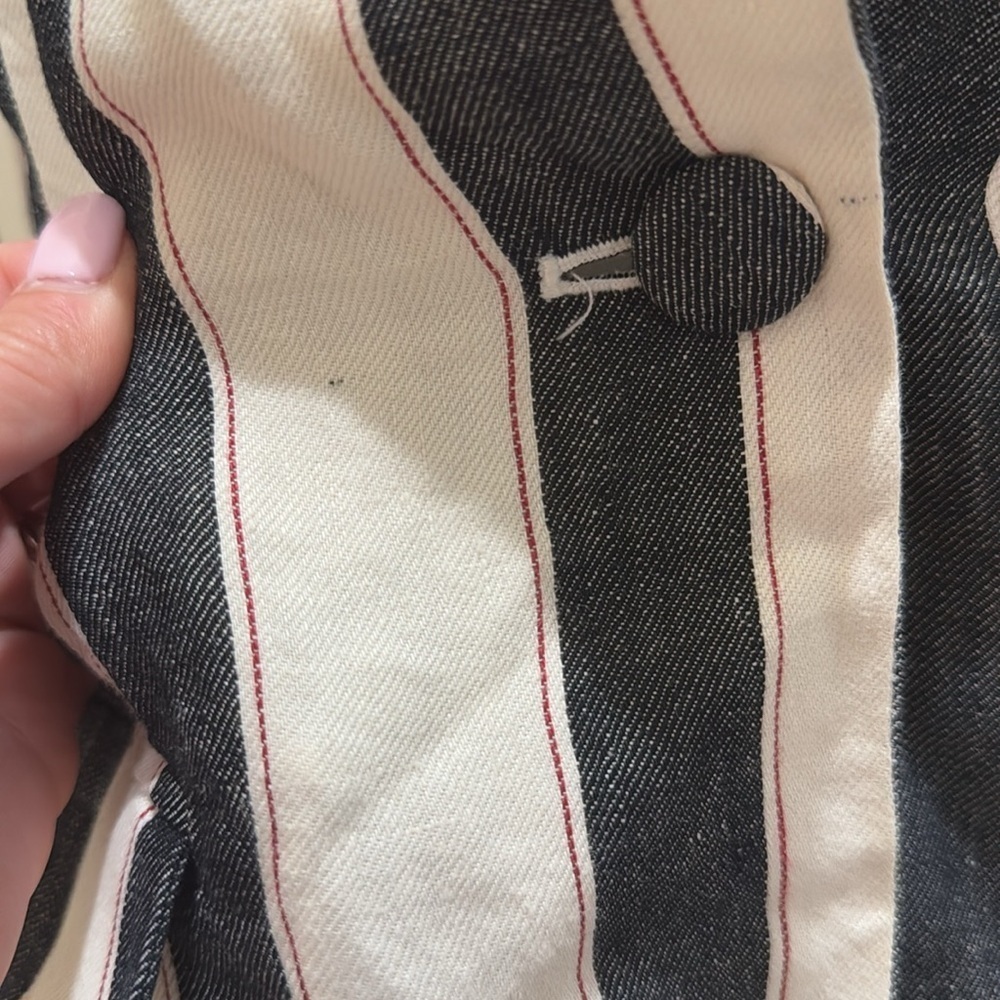 FRAME Bold Stripe Navy White Linen Blazer Sz 4 - Picture 4 of 16